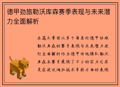 德甲劲旅勒沃库森赛季表现与未来潜力全面解析